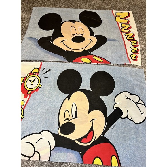 Vintage Disney Mickey Mouse Rise And Shine Standard Cotton Pillow Cases 2 - Picture 3 of 9
